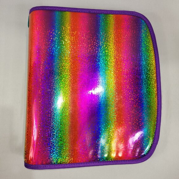 Pen + Gear 2" Binder 3-Ring Zipper Zip-Up Rainbow Glitter Carry Case - Picture 1 of 3